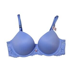 Victoria's Secret Dream Angels Smooth & Lace Trim Push-Up Bra Cameo Blue 32C
